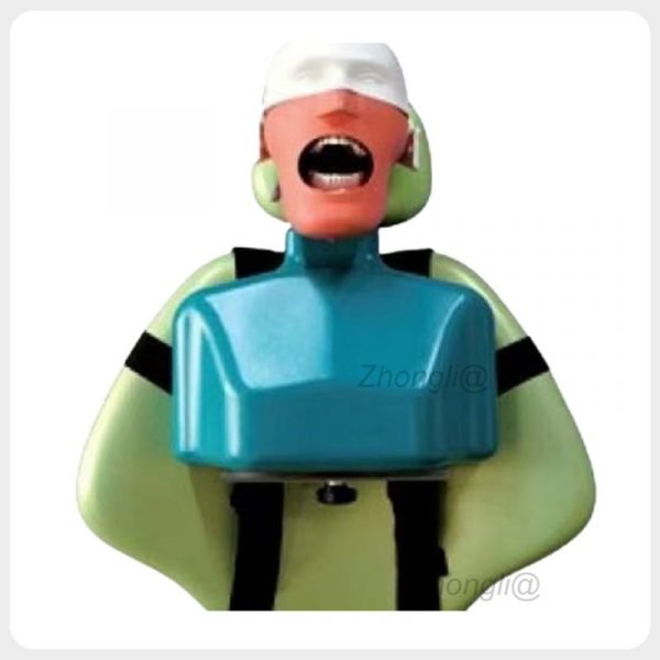 Dental phantom head manikin with torso secured to a training chair dental phantom head manikin with torso front view.jpg